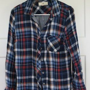 navy, red and white plaid top
